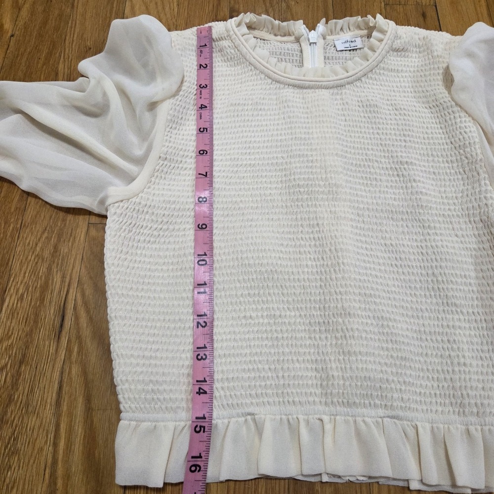 Wilfred Aritzia Tempest Smocked Chiffon Long Sleeve Ruffle Blouse Cream Small - Picture 11 of 11